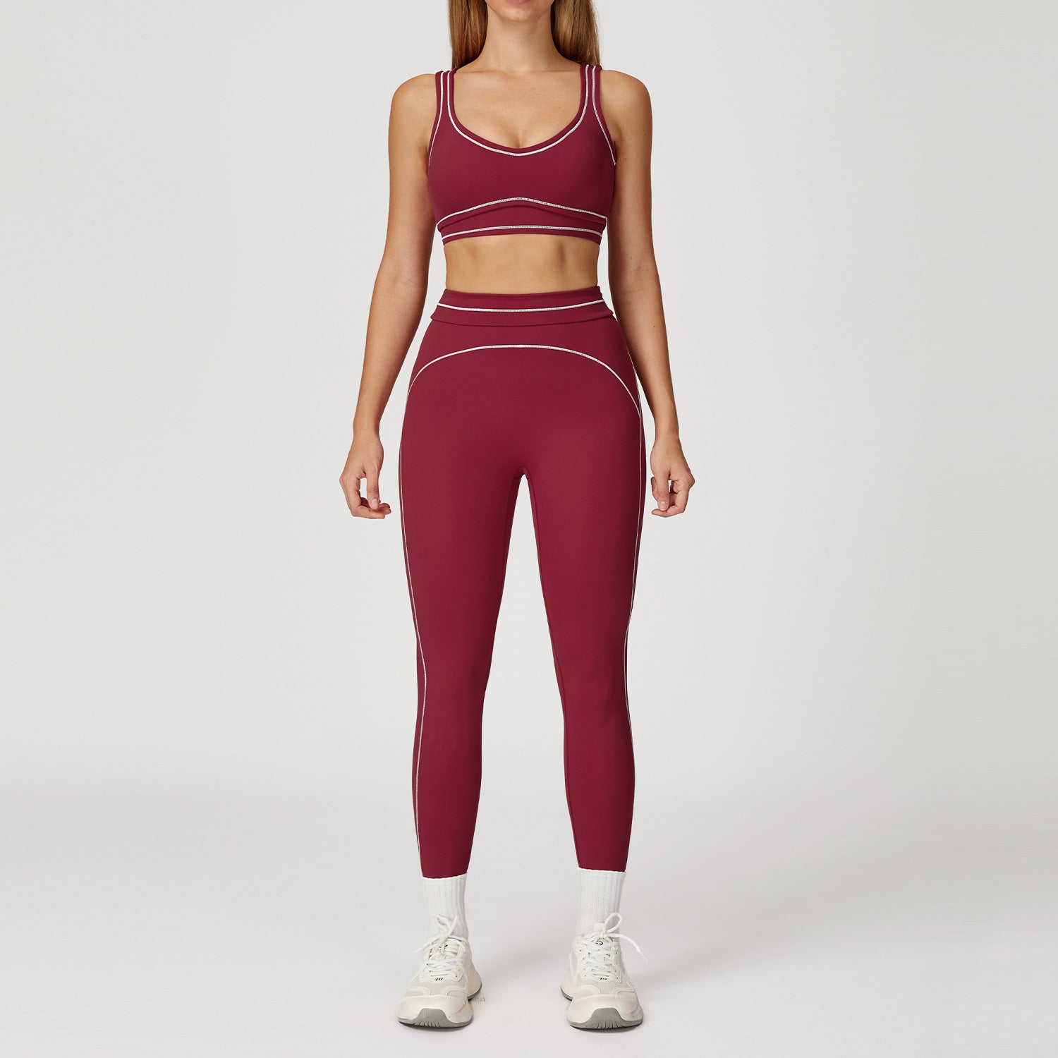 Contrast-color Brushed Yoga Set With Dual Shoulder Straps by Pear Form