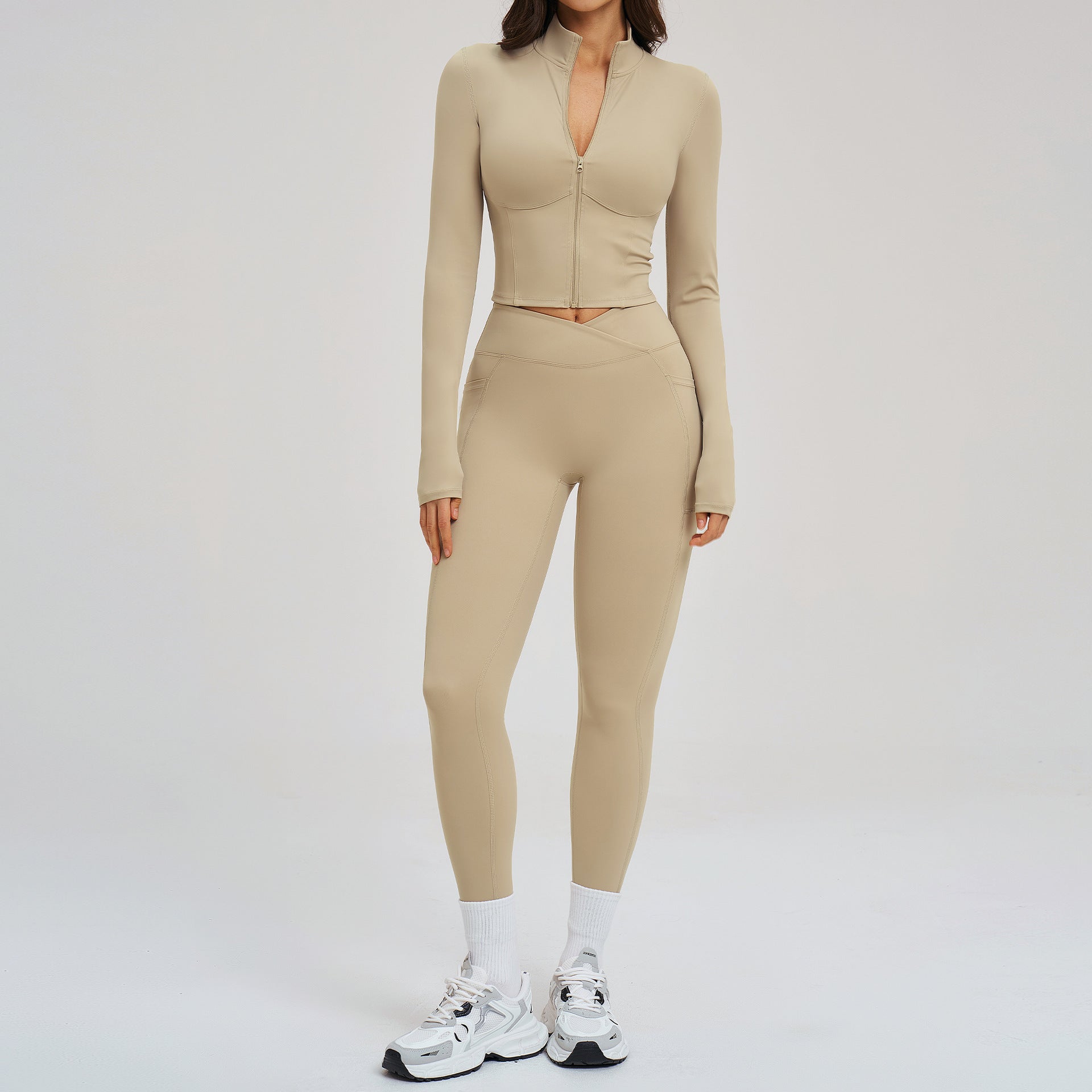 Nude-Feel Yoga Set Zipper Tight-Fit by Pear Form