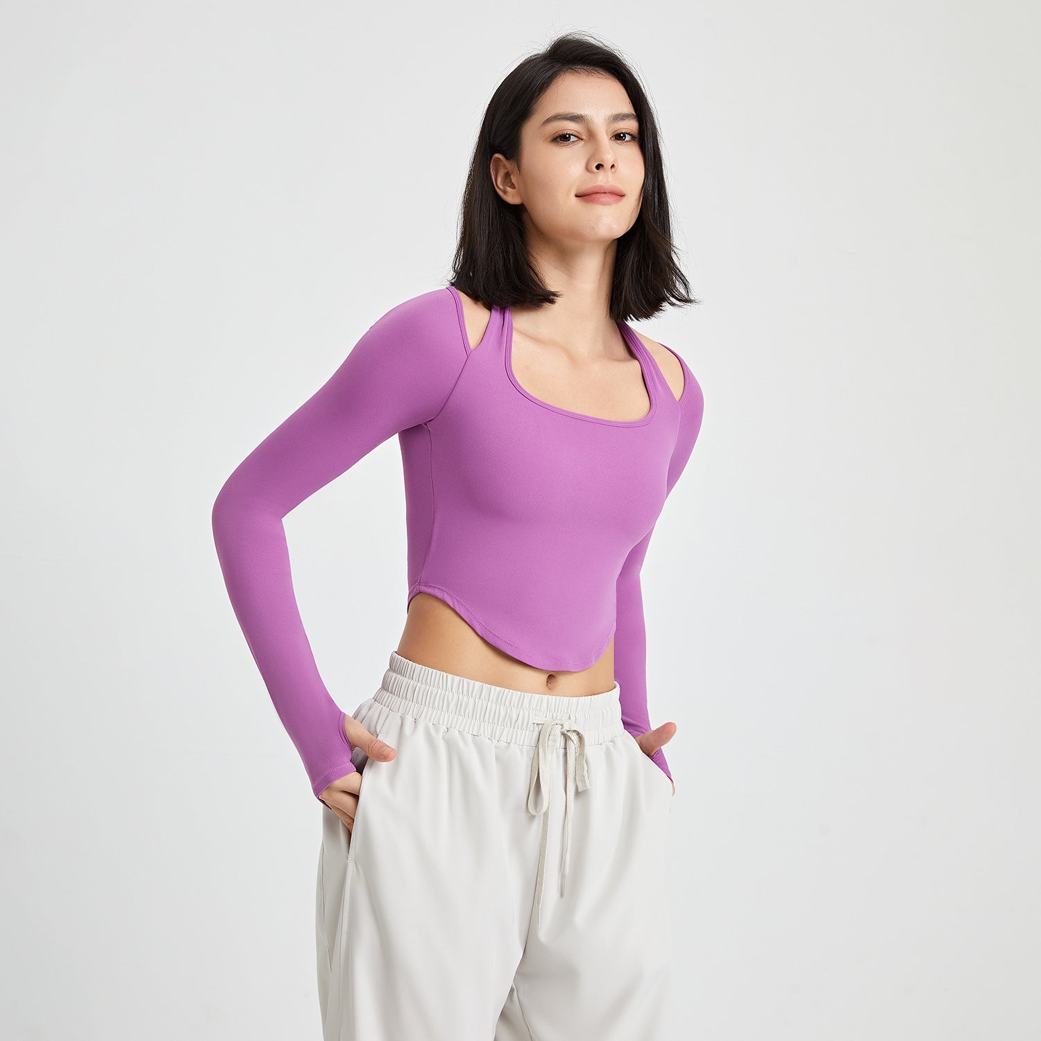 Long Sleeve Workout Top With Chest Pad by Pear Girly