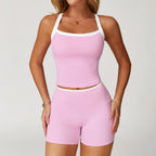 Nude-Feel Yoga Set Contrasting Colors, Crossed Back Design, Tight-Fitting Yoga Wear by Pear Form