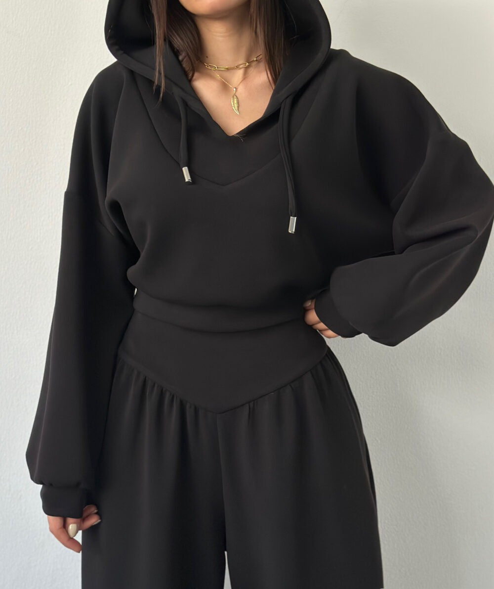 Casual Set V-neck Hoodie Top And Pants by Pear Girly