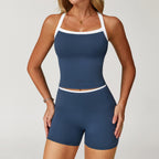 Nude-Feel Yoga Set Contrasting Colors, Crossed Back Design, Tight-Fitting Yoga Wear by Pear Form