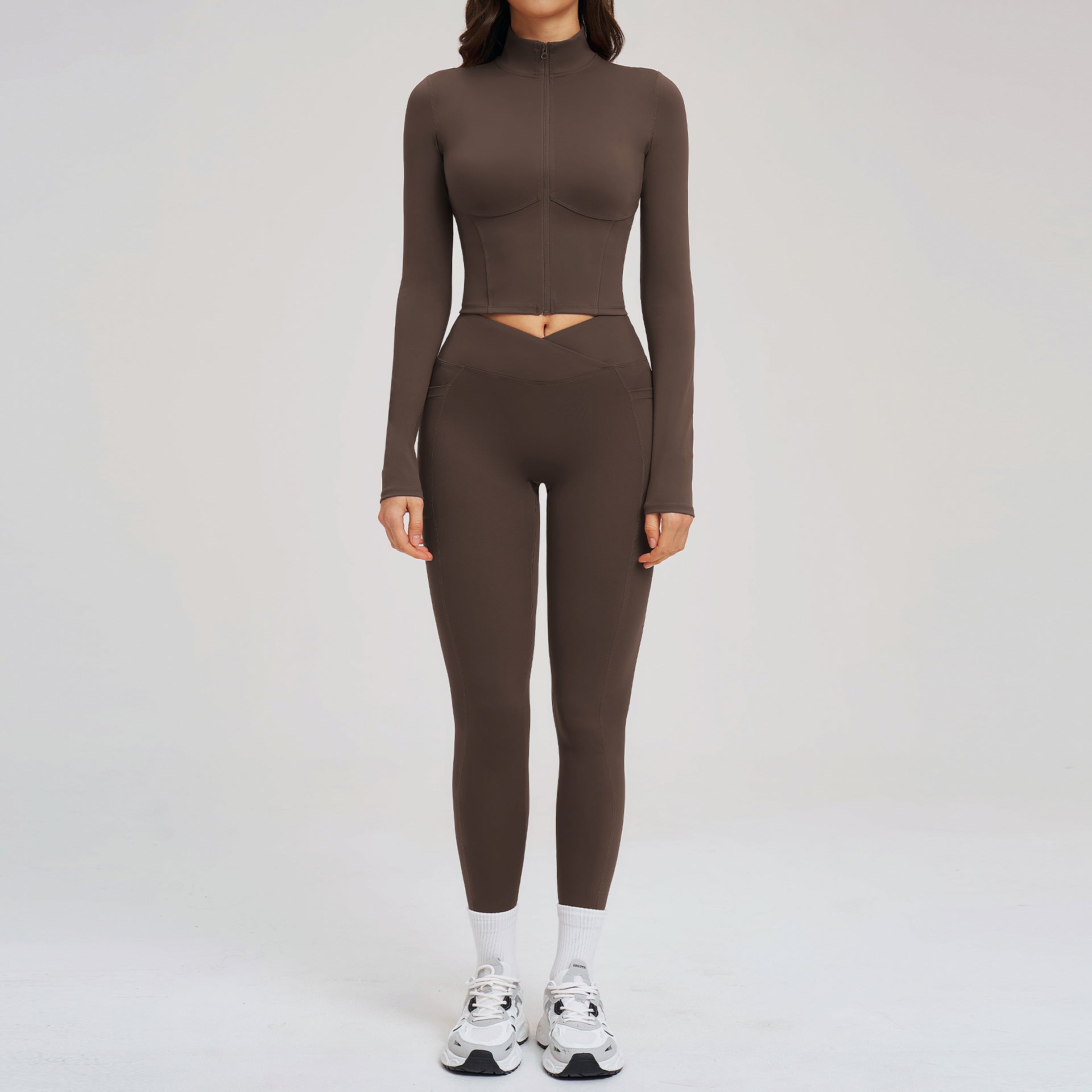 Nude-Feel Yoga Set Zipper Tight-Fit by Pear Form