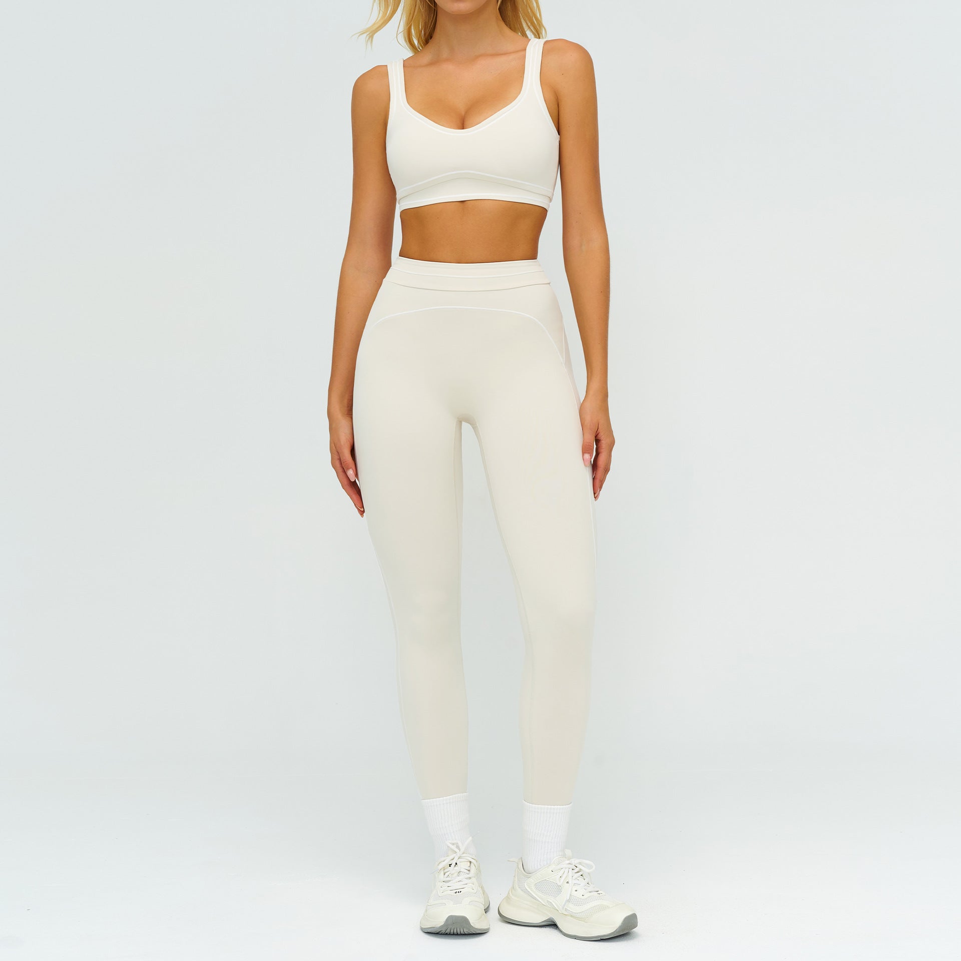 Contrast-color Brushed Yoga Set With Dual Shoulder Straps by Pear Form