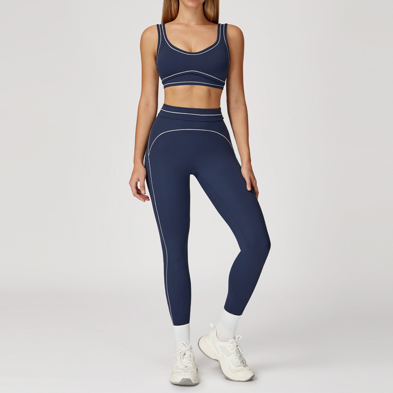 Contrast-color Brushed Yoga Set With Dual Shoulder Straps by Pear Form