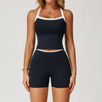 Nude-Feel Yoga Set Contrasting Colors, Crossed Back Design, Tight-Fitting Yoga Wear by Pear Form