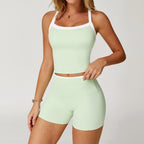 Nude-Feel Yoga Set Contrasting Colors, Crossed Back Design, Tight-Fitting Yoga Wear by Pear Form