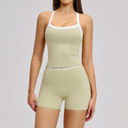 Nude-Feel Yoga Set Contrasting Colors, Crossed Back Design, Tight-Fitting Yoga Wear by Pear Form